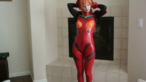 エヴァ、アカ、コスプレイヤー、プラグスーツ姿でのオナニー